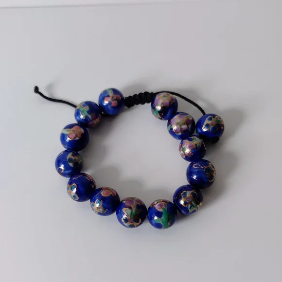 Blue Beaded Bracelet with Floral Design - Picture 2 of 5
